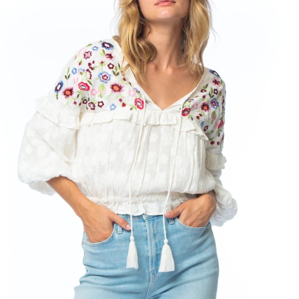 NWT Mahila Embroidered Hera Peasant Top
